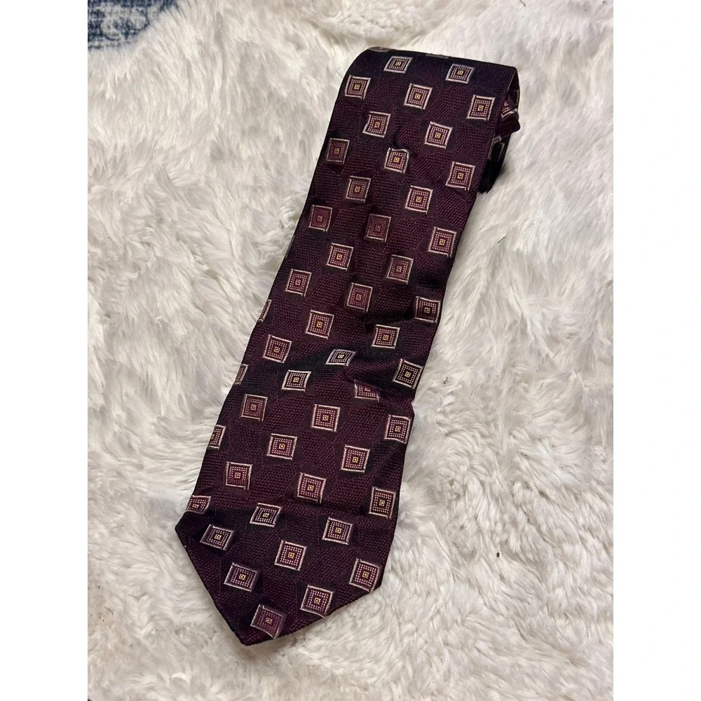 Roberto Villini Couture Burgundy Geometric Silk Tie Made in Italy Mens Necktie
